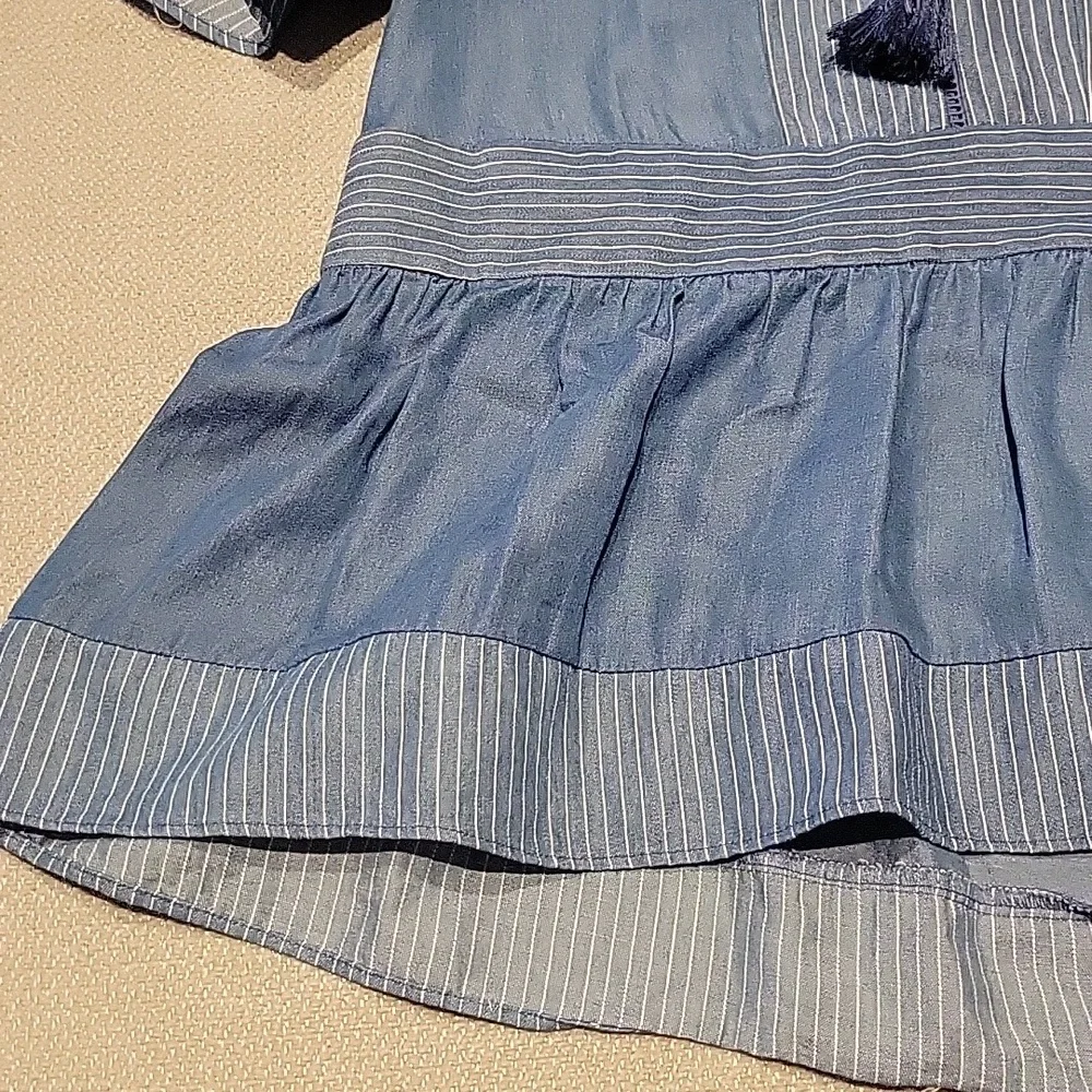 Kate Spade Railroad Top Indigo Broome Street Chambray Tassels Medium Loose Fit